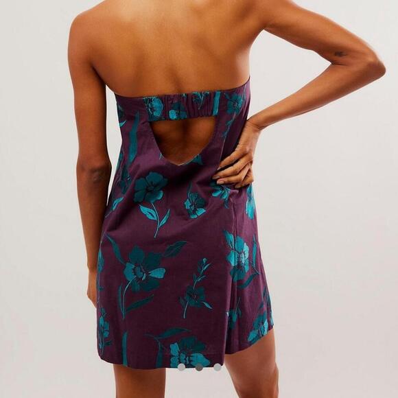 Free People Sonja Strapless Boho Mini Dress Aubergine Combo Size Medium NWT - Picture 2 of 8